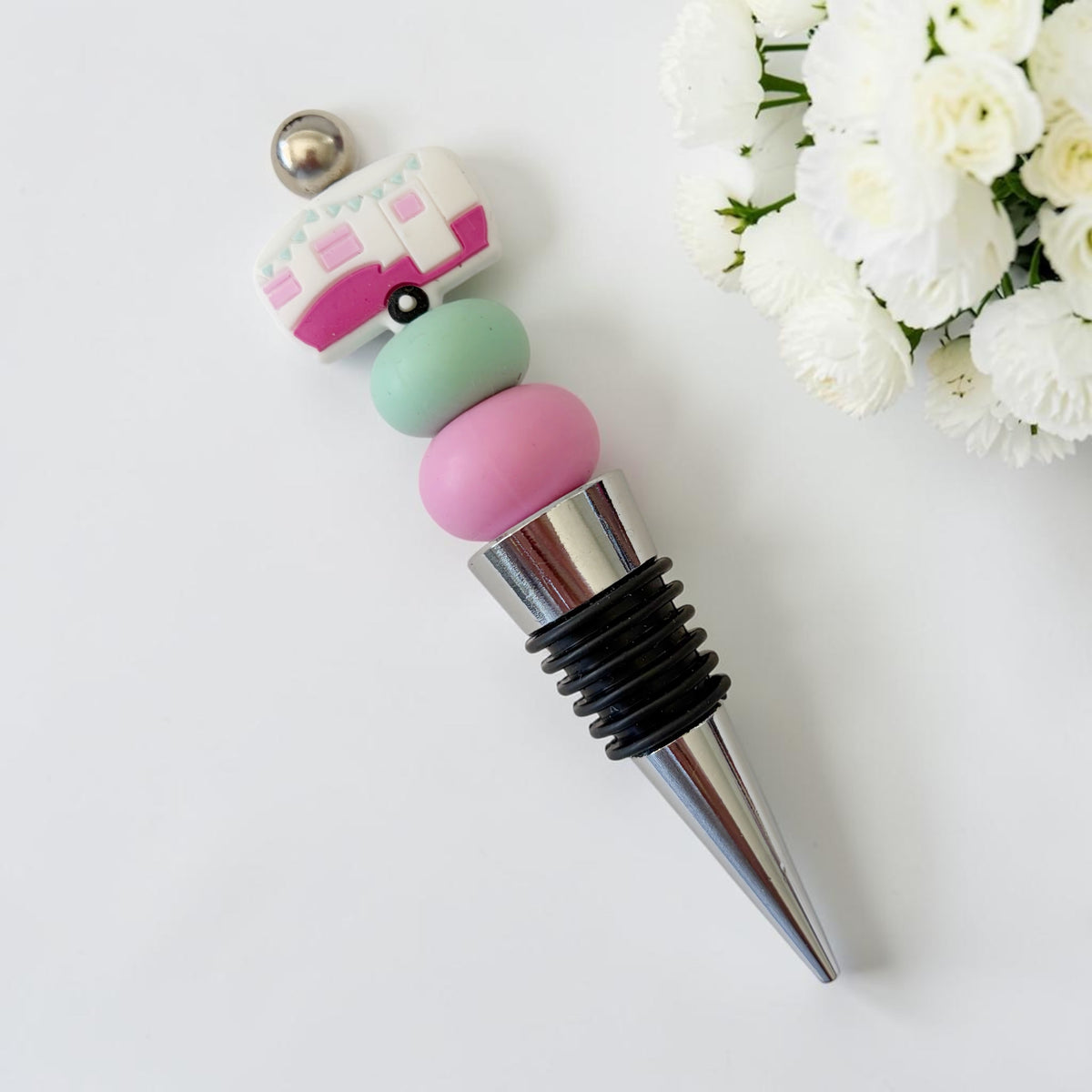 WINE STOPPER PINK CARAVAN SILICONE BEADS