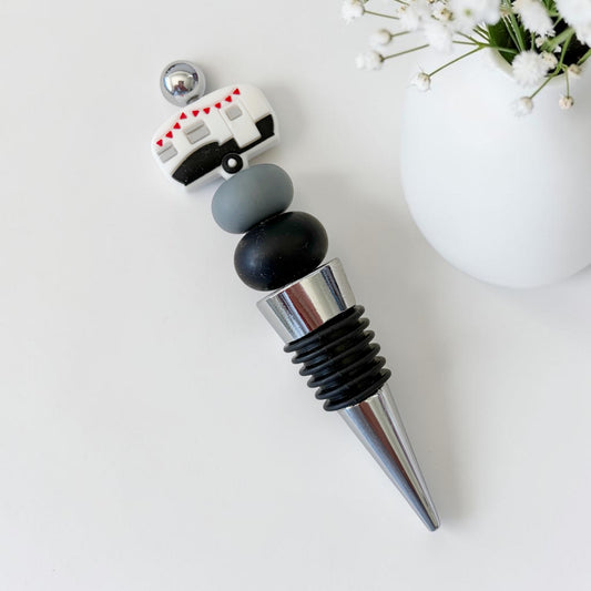 WINE STOPPER BLACK CARAVAN SILICONE BEADS