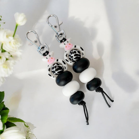 COW SILICONE BEAD KEYRING