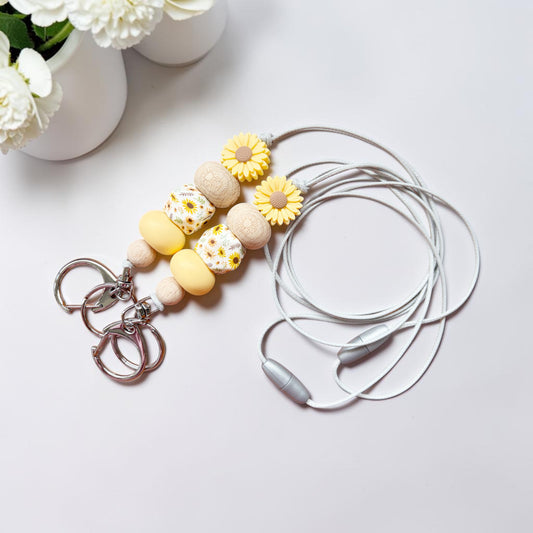 YELLOW DAISY & SUNFLOWER HEX SILICONE BEAD LANYARD