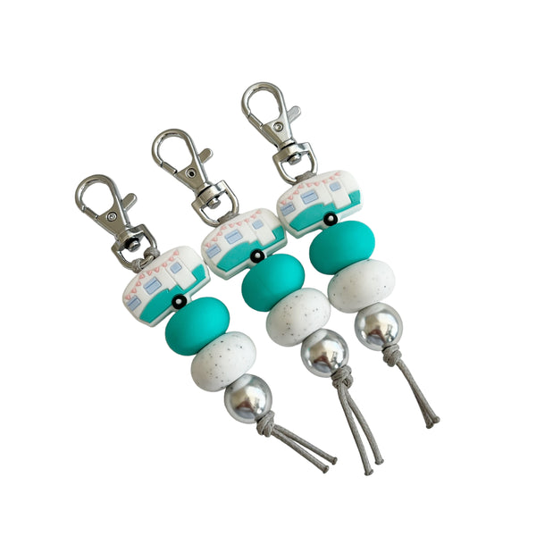 GREEN CARAVAN SILICONE BEAD KEYRING