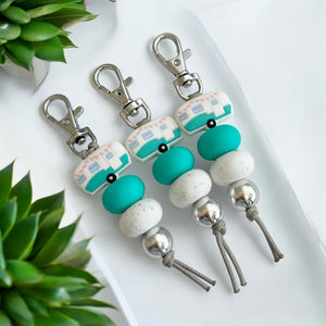 GREEN CARAVAN SILICONE BEAD KEYRING