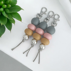 GREY BLUSH MUSTARD SILICONE BEAD KEYRING