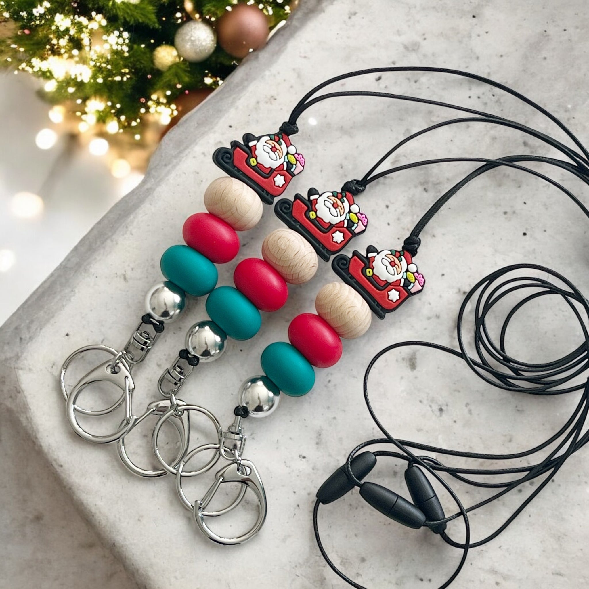 CHRISTMAS SANTA SLEIGH SILICONE BEAD LANYARD