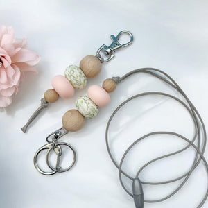 WOOD FOLIAGE PINK LANYARD & KEYRING BUNDLE