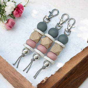 GREY BLUSH WHITE SPECKSILICONE BEAD KEYRING