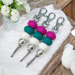 HOT PINK JADE GREEN SILICONE BEAD KEYRING