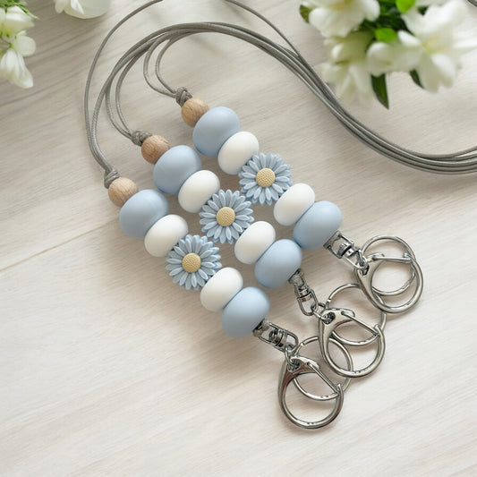 BLUE DAISY SILICONE BEAD LANYARD