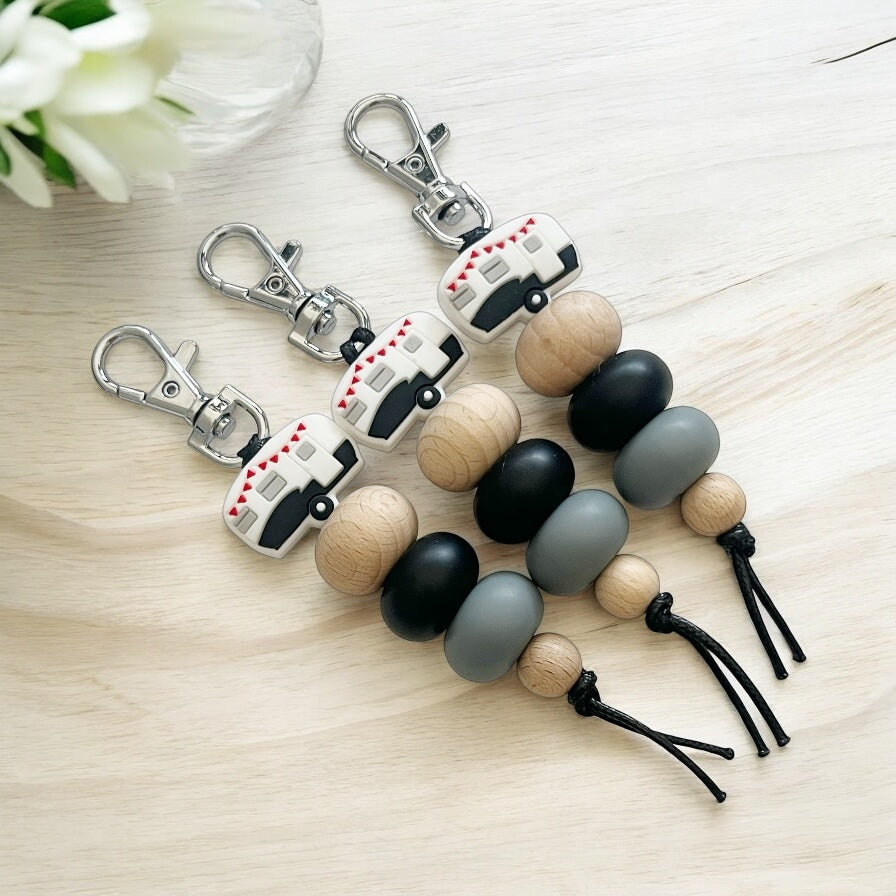 BLACK CARAVAN SILICONE BEAD KEYRING