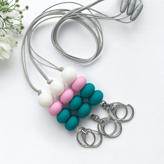 GREEN & PINK SILICONE BEAD LANYARD