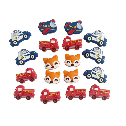 Mix fire truck Police car Fox & Plane silicone  Beads