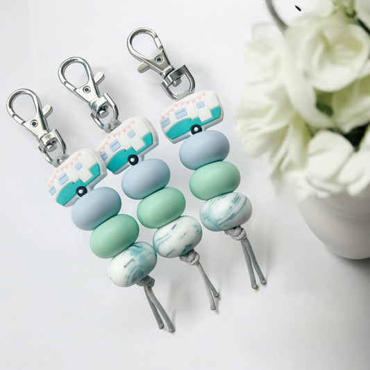 GREEN CARAVAN SILICONE BEAD KEYRING