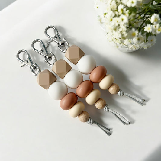 BEIGE White Clay SILICONE BEAD KEYRING