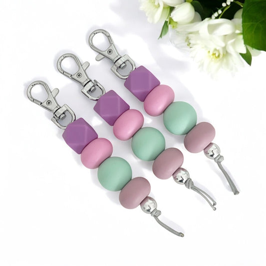 PURPLE PINK MINT SILICONE BEAD KEYRING