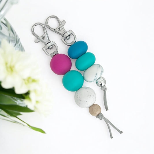 Pink Green & Teal Blue bundle SILICONE BEAD KEYRING