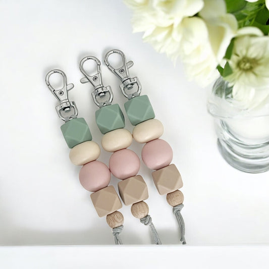 SAGE PINK BEIGE SILICONE BEAD KEYRING