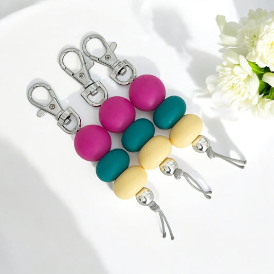 HOT PINK GREEN YELLOW MARBLE SILICONE BEAD KEYRING