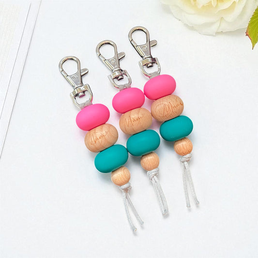 MUM PINK & GREEN SILICONE BEAD KEYRING
