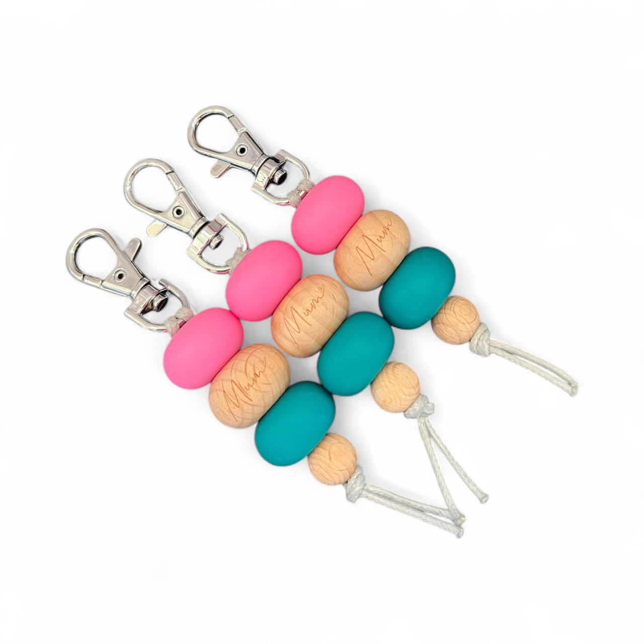 MUM PINK & GREEN SILICONE BEAD KEYRING