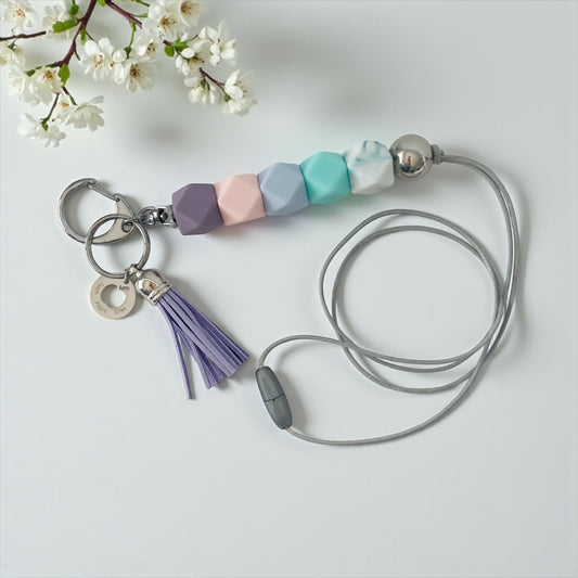 Teach Inspire Pastel Hex & Tassel SILICONE BEAD LANYARD