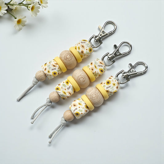 SUNFLOWER HEX SILICONE BEAD KEYRING