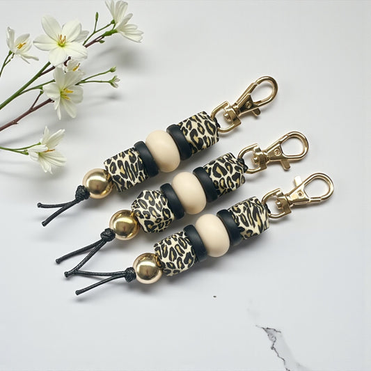 LEOPARD HEX SILICONE BEAD KEYRING