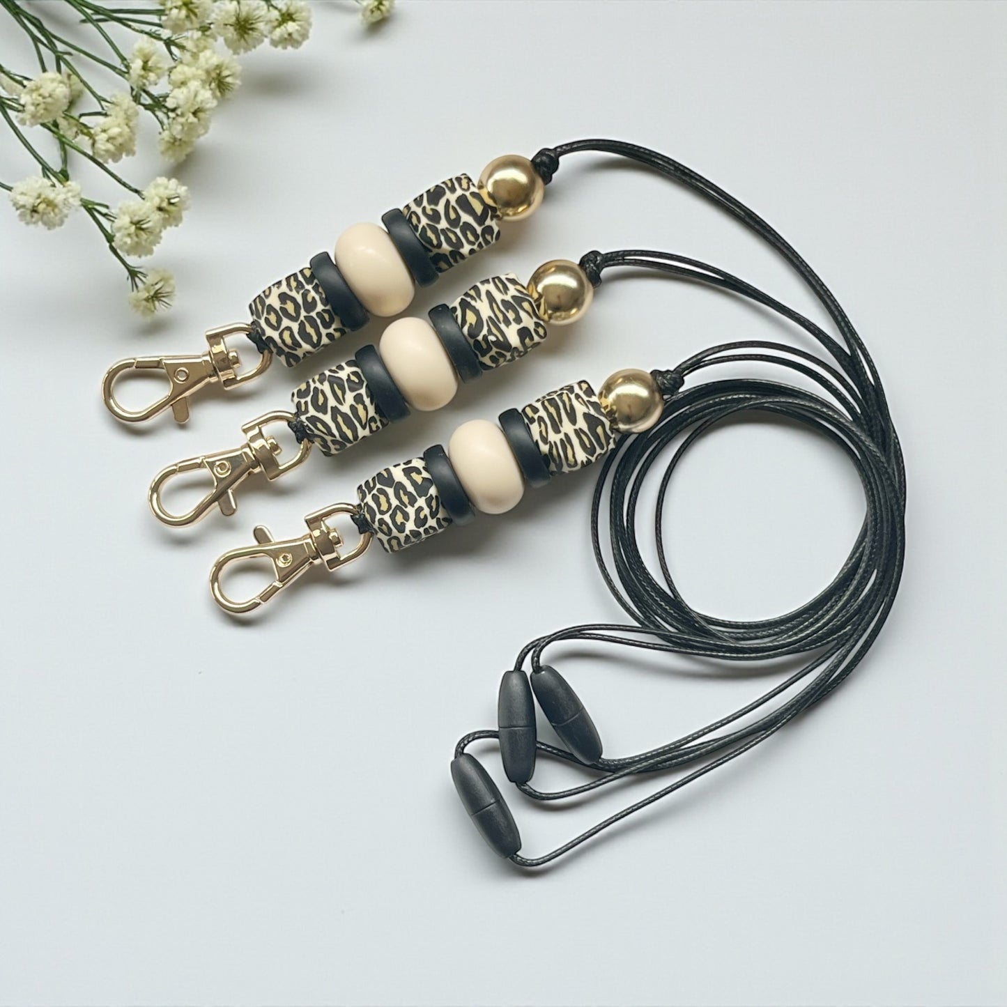 LEOPARD HEX SILICONE BEAD LANYARD