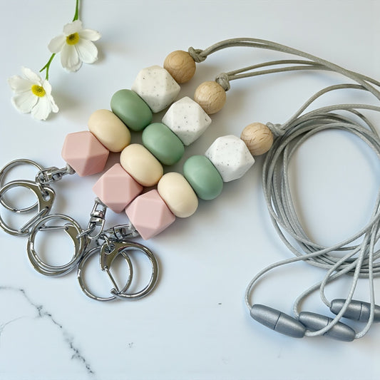 DUSTY PINK CREAM SAGE SILICONE BEAD LANYARD