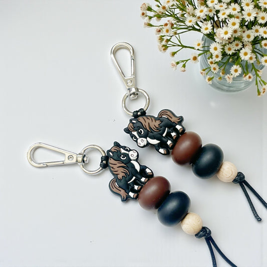 BROWN PONY SILICONE BEAD KEYRING