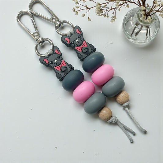 FRENCH BULLDOG SILICONE BEAD KEYRING