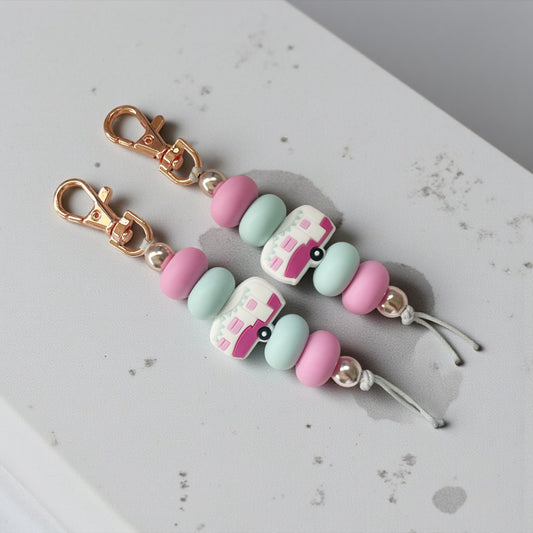 PINK CARAVAN RoseGold  SILICONE BEAD KEYRING