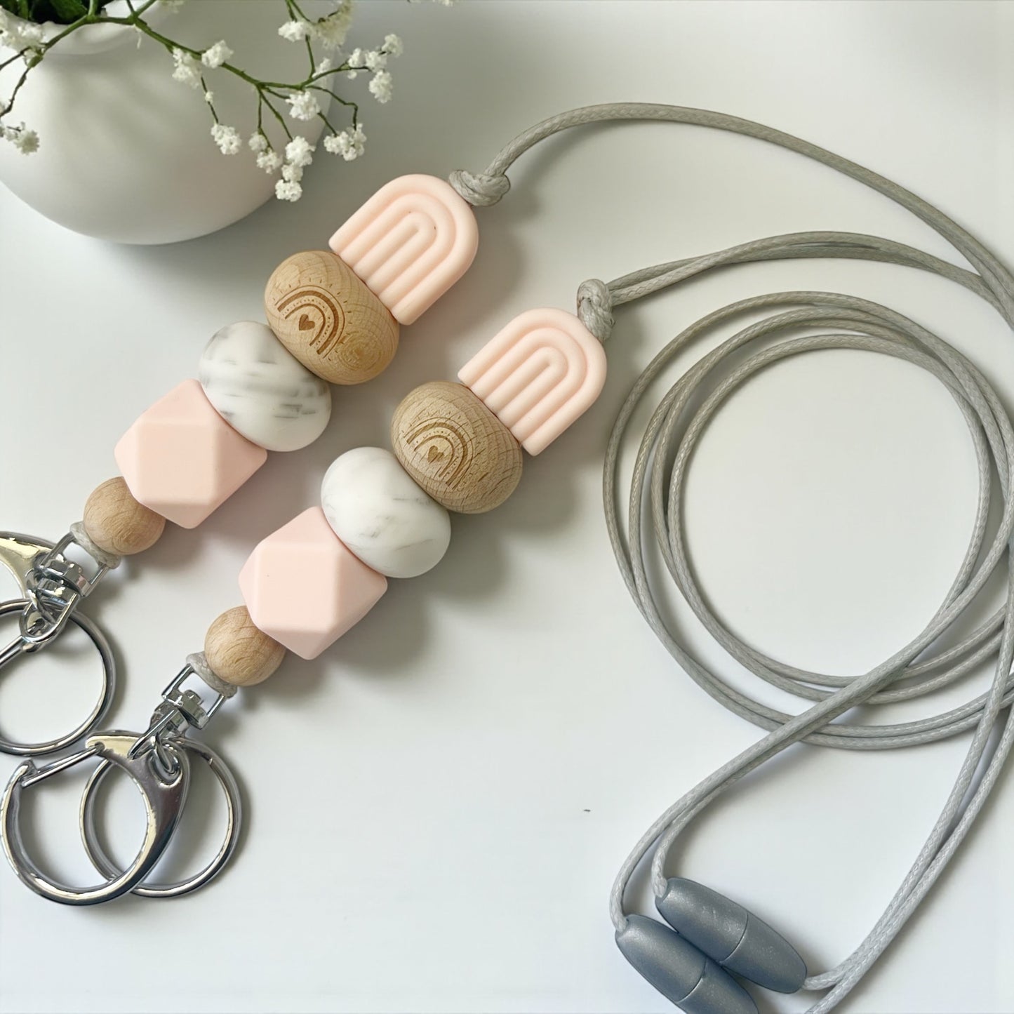 PINK ARCH SILICONE BEAD LANYARD