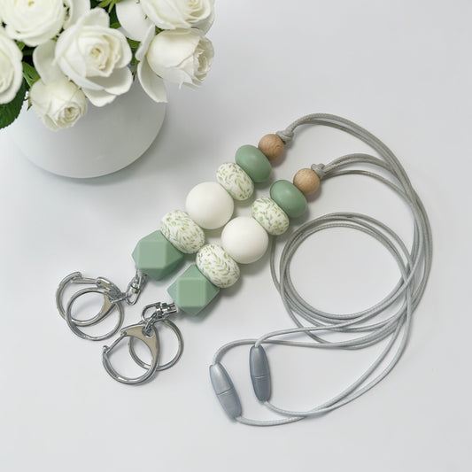 SAGE FOILAGE WHITE SILICONE BEAD LANYARD