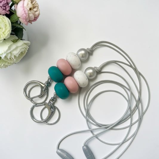 FOREST GREEN & VINTAGE PINK SILICONE BEAD LANYARD