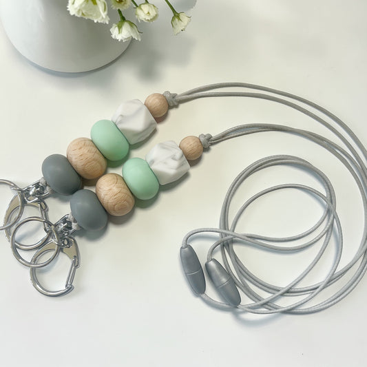 GREY MINT MARBLE SILICONE BEAD LANYARD