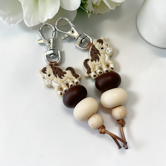 Cream PONY SILICONE BEAD KEYRING