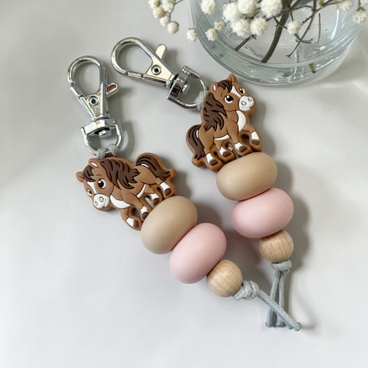 Light Brown PONY SILICONE BEAD KEYRING
