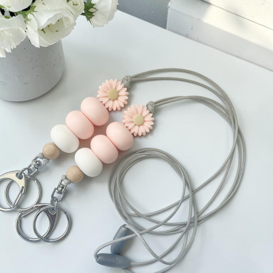 PINK DAISY SILICONE BEAD LANYARD