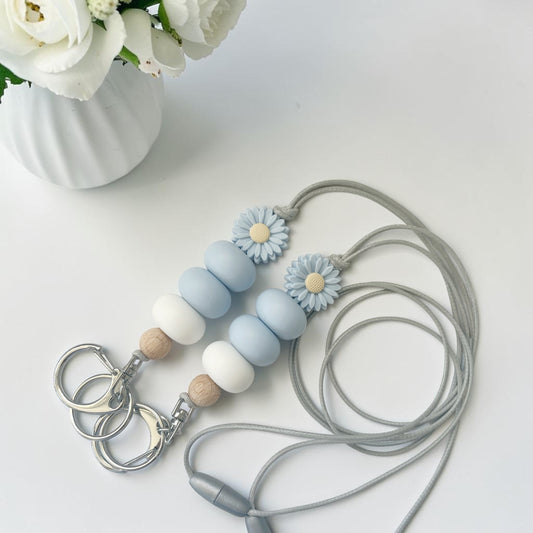 BLUE DAISY SILICONE BEAD LANYARD