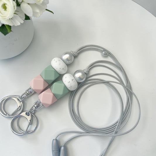 DUSTY PINk SAGE HEX SILICONE BEAD LANYARD