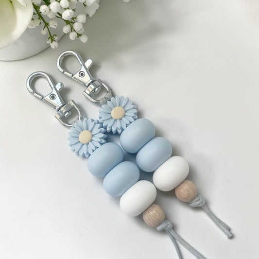 BLUE DAISY SILICONE BEAD KEYRING